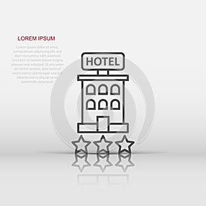 Hotel 3 stars sign icon in flat style. Inn building vector illustration on white isolated background. Hostel room business concept