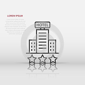 Hotel 3 stars sign icon in flat style. Inn building vector illustration on white isolated background. Hostel room business concept