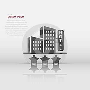 Hotel 3 stars sign icon in flat style. Inn building vector illustration on white isolated background. Hostel room business concept