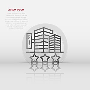 Hotel 3 stars sign icon in flat style. Inn building vector illustration on white isolated background. Hostel room business concept