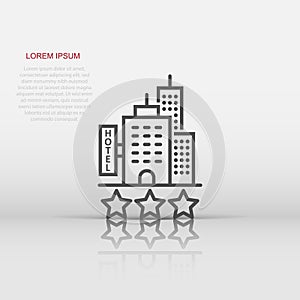 Hotel 3 stars sign icon in flat style. Inn building vector illustration on white isolated background. Hostel room business concept