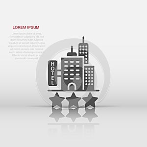 Hotel 3 stars sign icon in flat style. Inn building vector illustration on white isolated background. Hostel room business concept