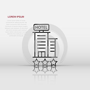 Hotel 3 stars sign icon in flat style. Inn building vector illustration on white isolated background. Hostel room business concept