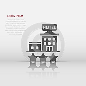 Hotel 3 stars sign icon in flat style. Inn building vector illustration on white isolated background. Hostel room business concept