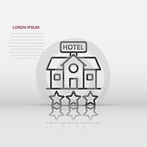 Hotel 3 stars sign icon in flat style. Inn building vector illustration on white isolated background. Hostel room business concept