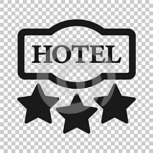 Hotel 3 stars sign icon in flat style. Inn vector illustration on white isolated background. Hostel room information business