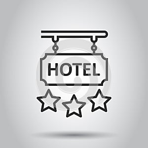 Hotel 3 stars sign icon in flat style. Inn vector illustration on white isolated background. Hostel room information business