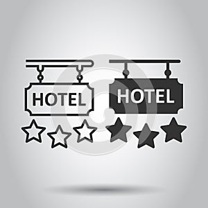 Hotel 3 stars sign icon in flat style. Inn vector illustration on white isolated background. Hostel room information business