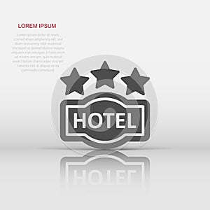 Hotel 3 stars sign icon in flat style. Inn vector illustration on white isolated background. Hostel room information business