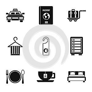 Hotel accommodation icons set, simple style