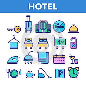 Hotel Accommodation, Room Amenities Vector Linear Icons Set