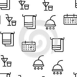 Hotel Accommodation, Room Amenities Vector Seamless Pattern