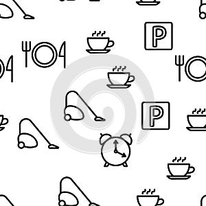 Hotel Accommodation, Room Amenities Vector Seamless Pattern