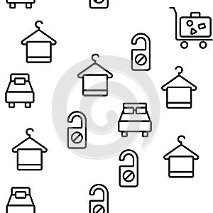 Hotel Accommodation, Room Amenities Vector Seamless Pattern