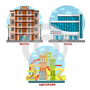 Hotel and aqua or water park, mall, supermarket