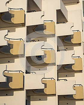 Hotel balconies forming a minimalistic geometric form