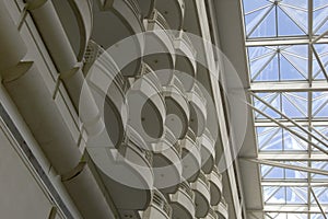 Hotel balconies and skylight