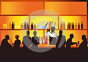 Hotel bar with guests drinking