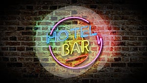 HOTEL BAR sign on a brick wall background