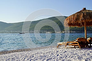 Hotel beach Lujo. Beautiful tropical beach banner. White sand travel tourism wide panorama background concept. Amazing photo