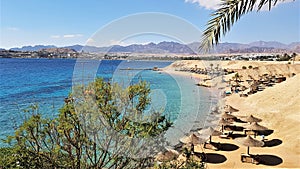 Hotel beach and Naama Bay in Sharm el Sheikh