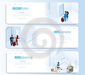 Hotel Services for Travel Vector Banners Set