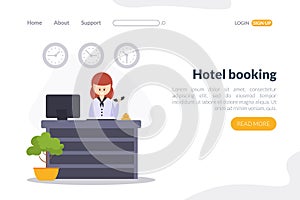 Hotel Booking Landing Page Template, Online Reservation of Hotel Room Wensite, Mobile App Service for Traveling Cartoon