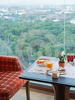 Hotel breakfast with nice city view