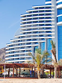 Hotel Building on the Beach. Le Meridien Al Aqah Beach Resort, United Arab Emirates