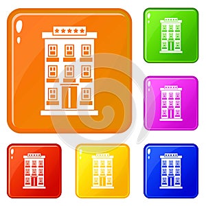 Hotel building icons set vector color