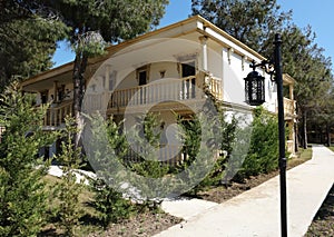 The hotel building and lantern.