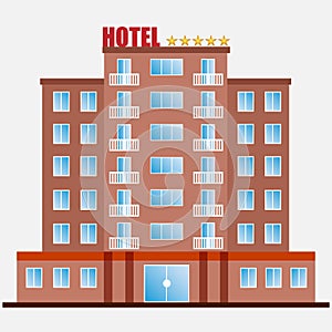 Hotel building with windows and balconies on a white background. EPS 10