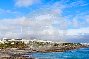 Hotel buildings on coast of Lanzarote island