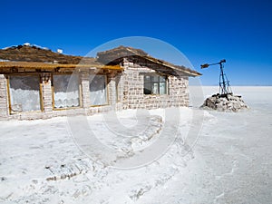 Hotel built of salt blocks on Salar de Uyuni