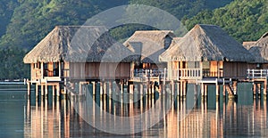 Hotel bungalows over Moorea lagoon