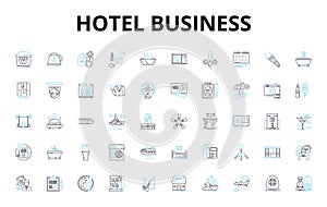 Hotel business linear icons set. Accommodation, Hospitality, Service, Comfort, Luxury, Travel, Room vector symbols and