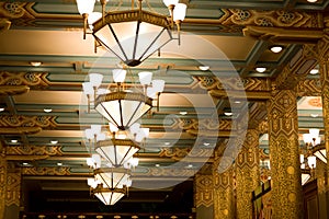 Hotel ceiling with chandelier