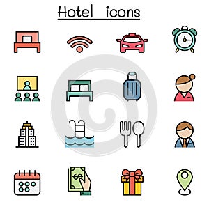 Hotel color line icon set