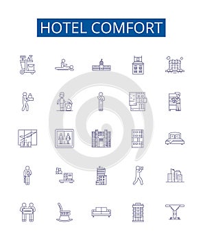 Hotel comfort line icons signs set. Design collection of Convenience, Amenity, Luxury, Accommodation, Coziness, Homey