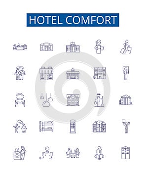 Hotel comfort line icons signs set. Design collection of Convenience, Amenity, Luxury, Accommodation, Coziness, Homey