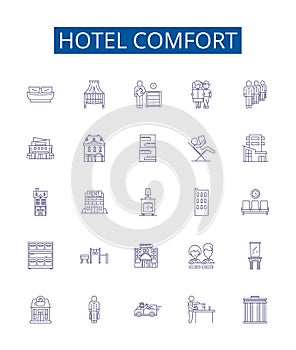 Hotel comfort line icons signs set. Design collection of Convenience, Amenity, Luxury, Accommodation, Coziness, Homey