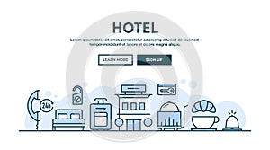 Hotel, concept header, flat design thin line style