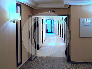 Hotel Corridor Leading to Glass Window
