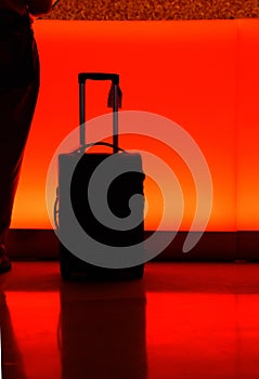 Hotel counter with luggage at night