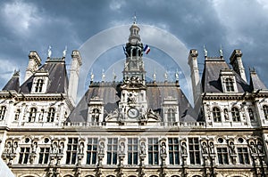 Hotel-de-Ville City Hall in Paris - building housing City of Paris`s administration.