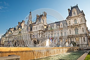 Hotel-de-Ville City Hall in Paris - building housing City of Paris`s administration. Building, France