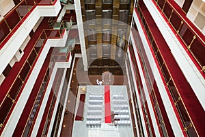 The hotel is decorated for a wedding