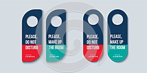 Hotel door hanger design for handle or knob. Do not disturb, please service or clean room doorhanger template. Vector die cutting