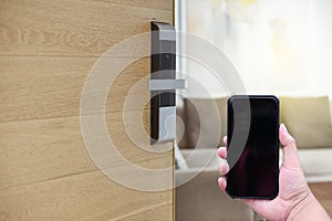 Hotel door security Unlocking by application on mobile phone.