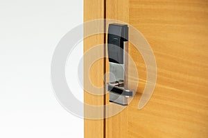 Hotel electronic lock on wooden door